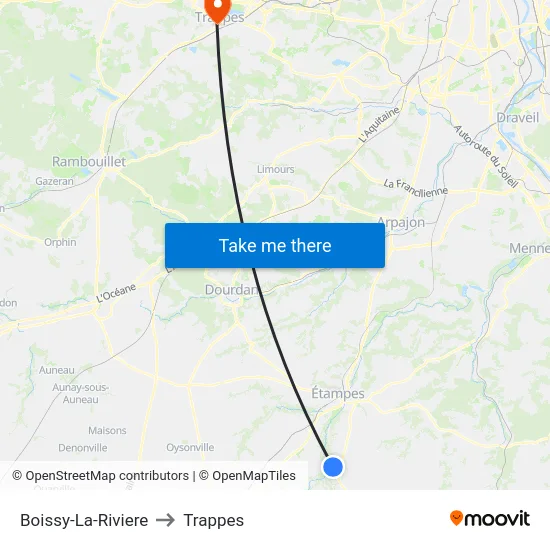 Boissy-La-Riviere to Trappes map