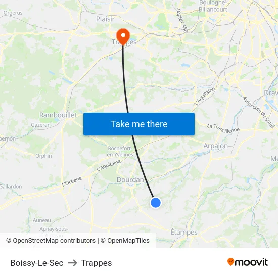 Boissy-Le-Sec to Trappes map