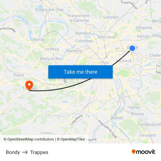 Bondy to Trappes map