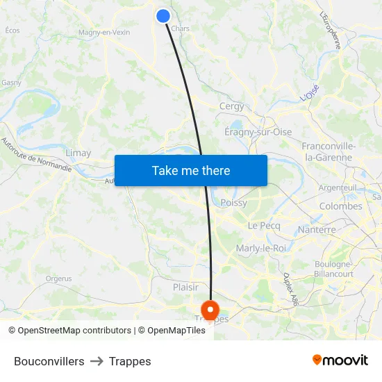 Bouconvillers to Trappes map