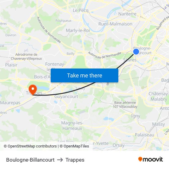Boulogne-Billancourt to Trappes map