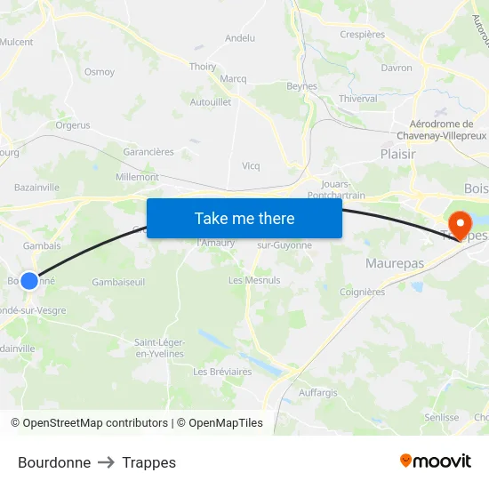 Bourdonne to Trappes map