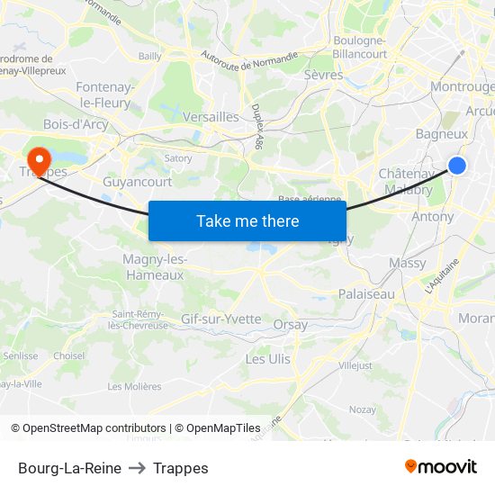 Bourg-La-Reine to Trappes map