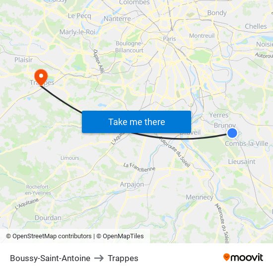 Boussy-Saint-Antoine to Trappes map