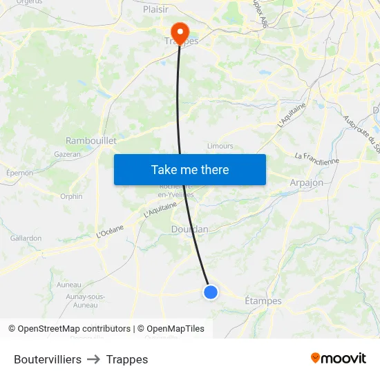 Boutervilliers to Trappes map