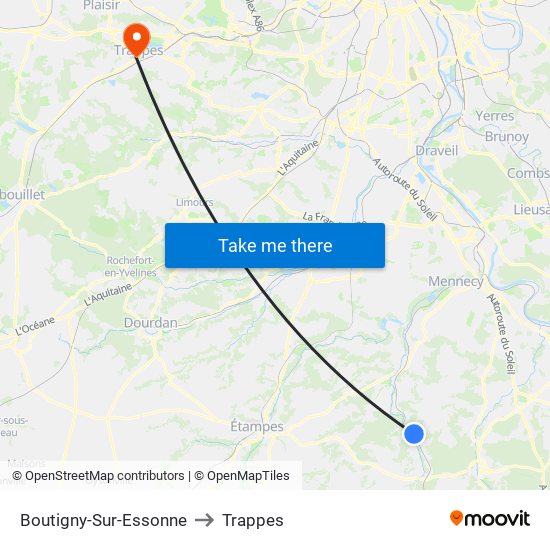 Boutigny-Sur-Essonne to Trappes map