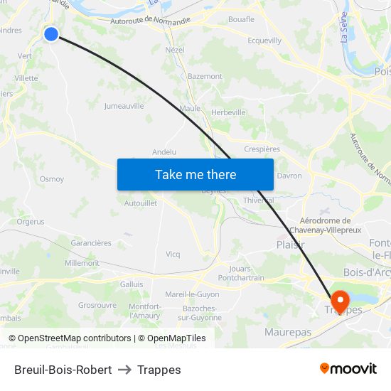 Breuil-Bois-Robert to Trappes map