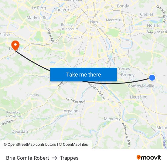 Brie-Comte-Robert to Trappes map