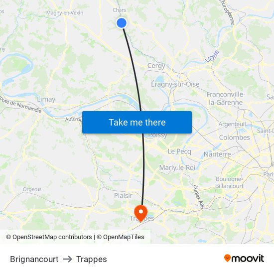 Brignancourt to Trappes map