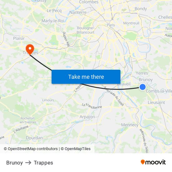 Brunoy to Trappes map