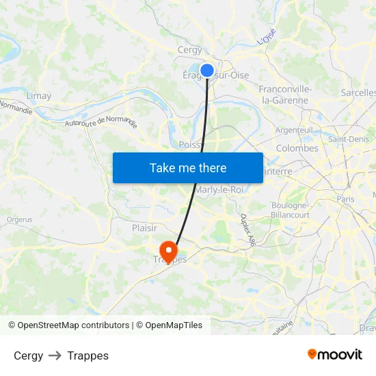 Cergy to Trappes map
