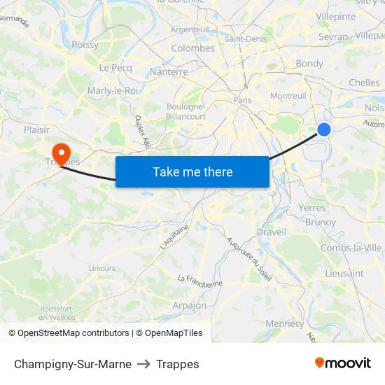 Champigny-Sur-Marne to Trappes map