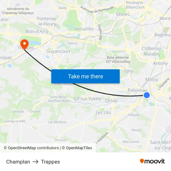 Champlan to Trappes map