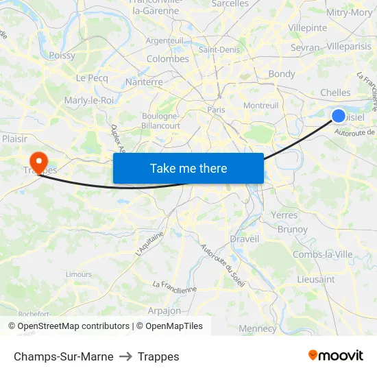 Champs-Sur-Marne to Trappes map