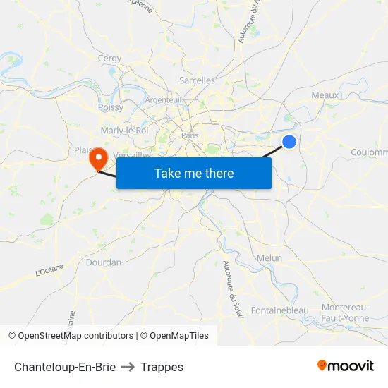 Chanteloup-En-Brie to Trappes map