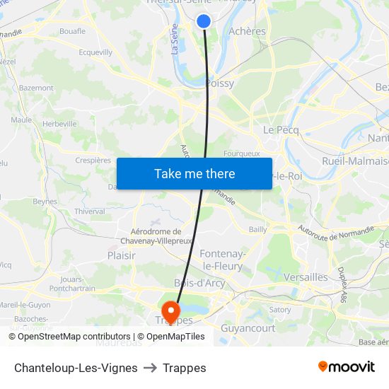 Chanteloup-Les-Vignes to Trappes map