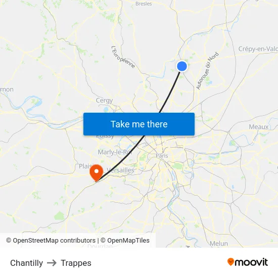 Chantilly to Trappes map