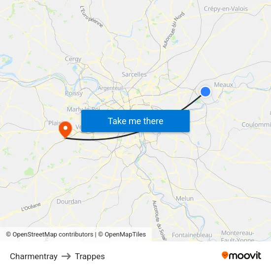 Charmentray to Trappes map
