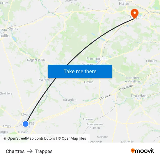 Chartres to Trappes map