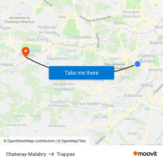Chatenay-Malabry to Trappes map
