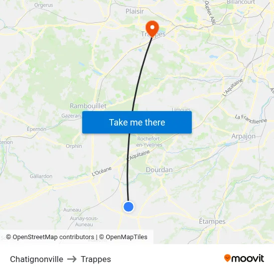 Chatignonville to Trappes map