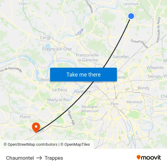 Chaumontel to Trappes map