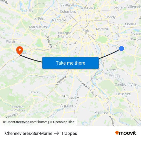 Chennevieres-Sur-Marne to Trappes map