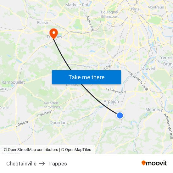 Cheptainville to Trappes map