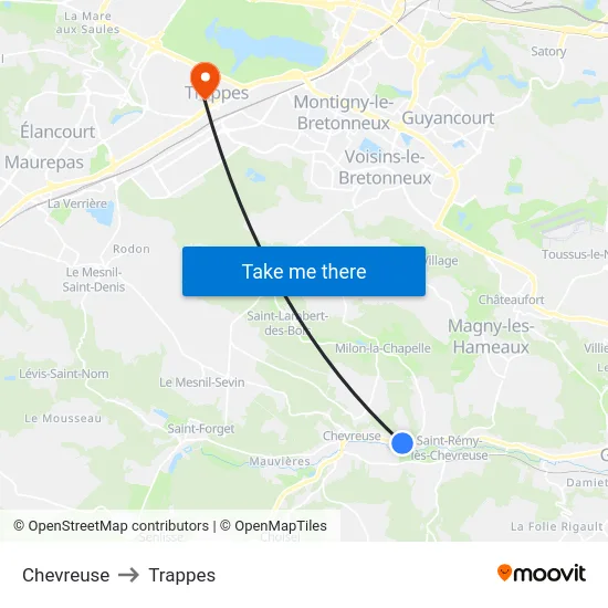 Chevreuse to Trappes map