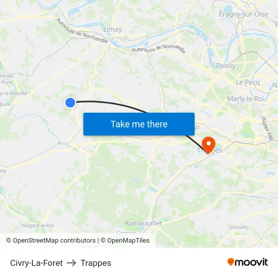 Civry-La-Foret to Trappes map