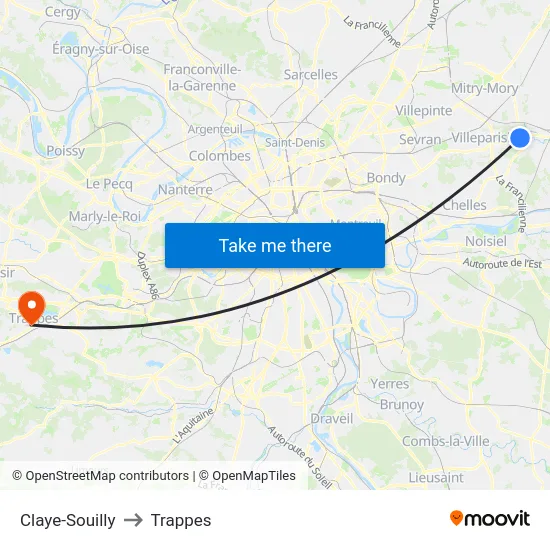 Claye-Souilly to Trappes map