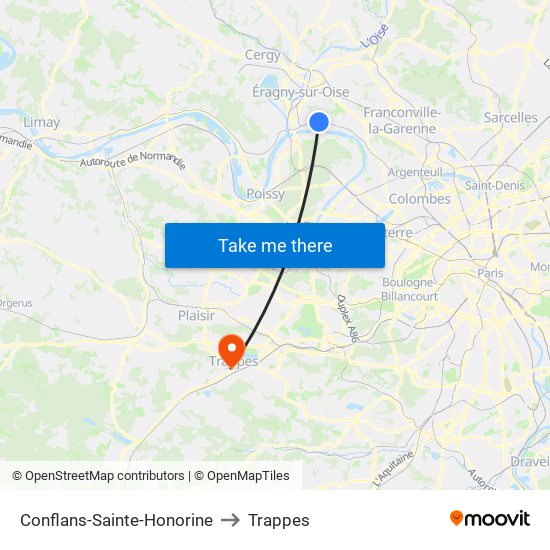 Conflans-Sainte-Honorine to Trappes map