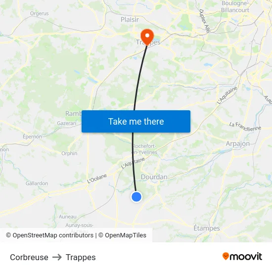Corbreuse to Trappes map