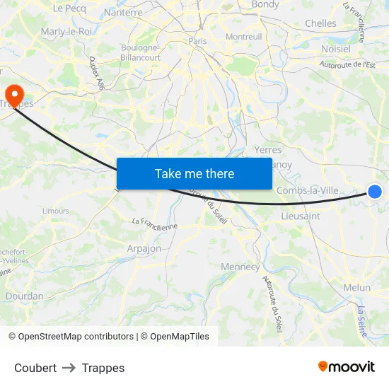 Coubert to Trappes map