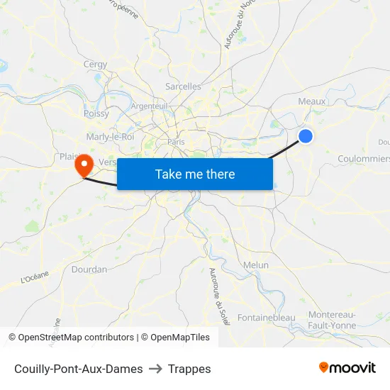 Couilly-Pont-Aux-Dames to Trappes map