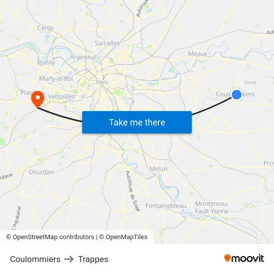 Coulommiers to Trappes map