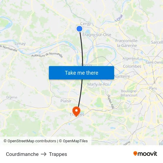 Courdimanche to Trappes map