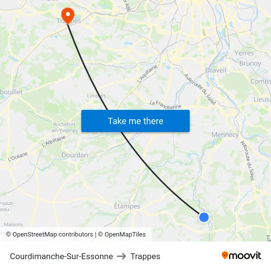 Courdimanche-Sur-Essonne to Trappes map