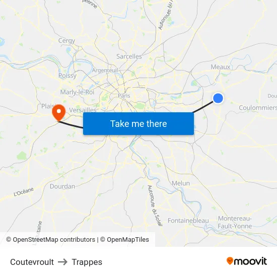Coutevroult to Trappes map