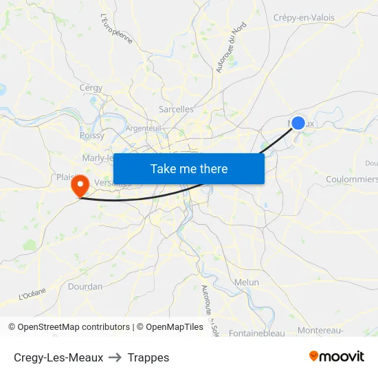 Cregy-Les-Meaux to Trappes map