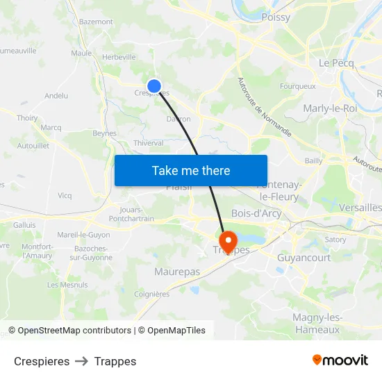 Crespieres to Trappes map