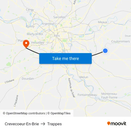 Crevecoeur-En-Brie to Trappes map
