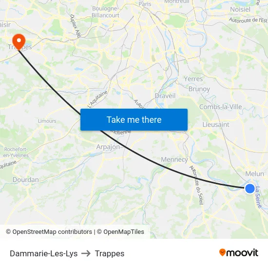 Dammarie-Les-Lys to Trappes map