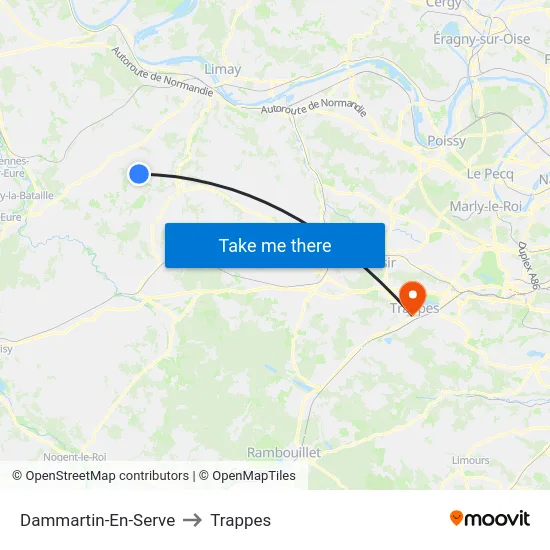 Dammartin-En-Serve to Trappes map