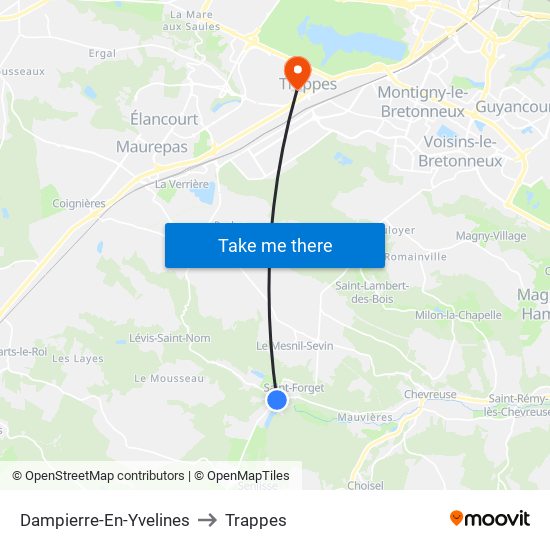 Dampierre-En-Yvelines to Trappes map