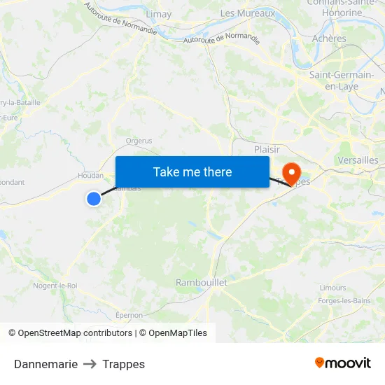 Dannemarie to Trappes map