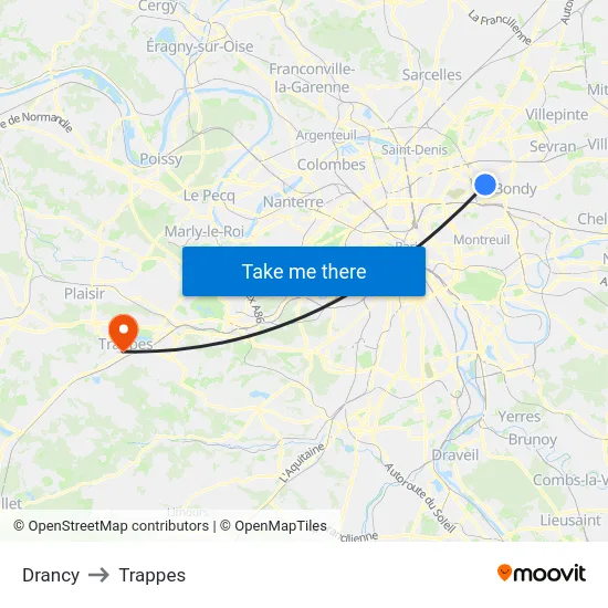 Drancy to Trappes map