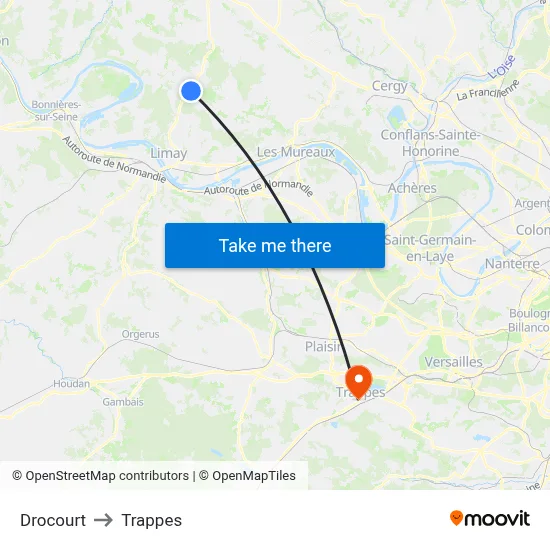 Drocourt to Trappes map