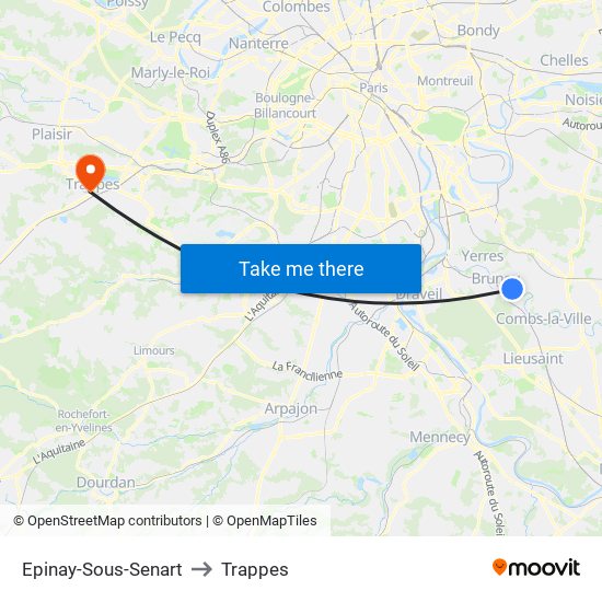 Epinay-Sous-Senart to Trappes map