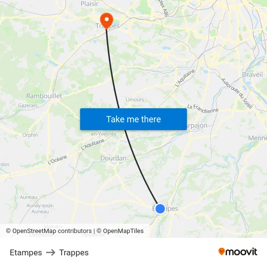 Etampes to Trappes map